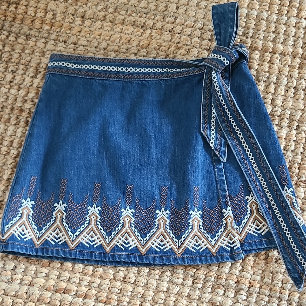 Free People Blue and White Wrap Mini Skirt